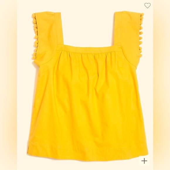 JCrew Square-neck top in cotton poplin with pom-poms. Size 2. Yellow/gold - Picture 1 of 8